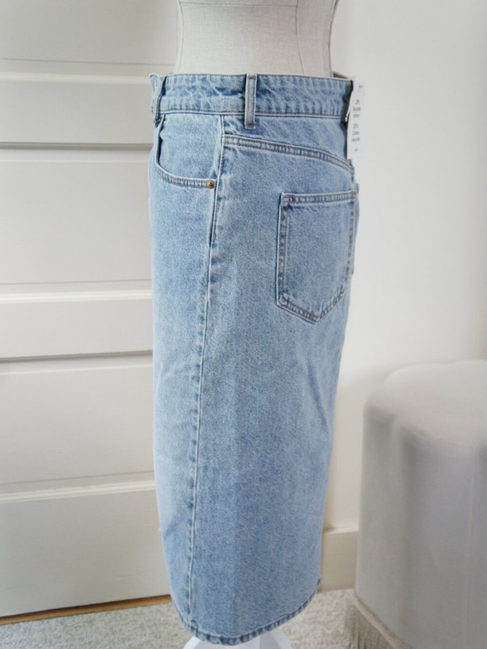 H&M Light Blue Denim Midi Skirt with Front Slit Size 6 NWT - Picture 6 of 12